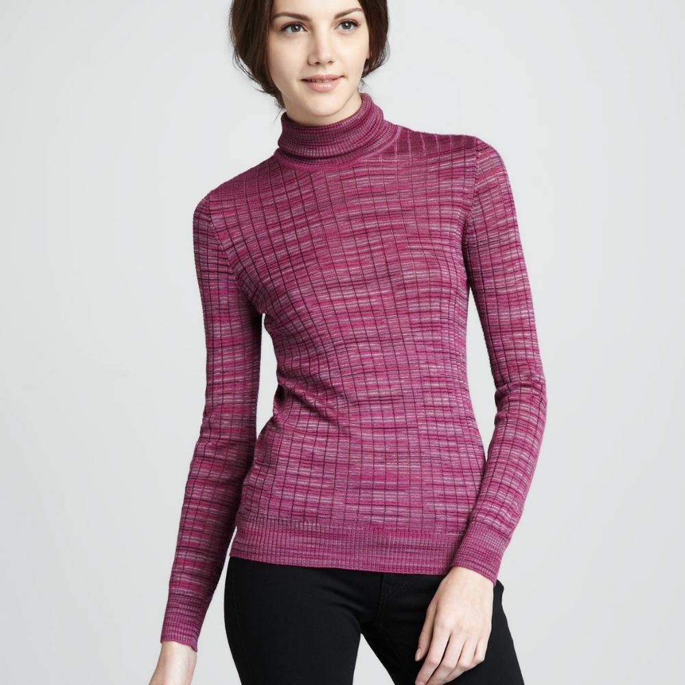 M MISSONI Raspberry Space Dye Wool Blend Turtlenec